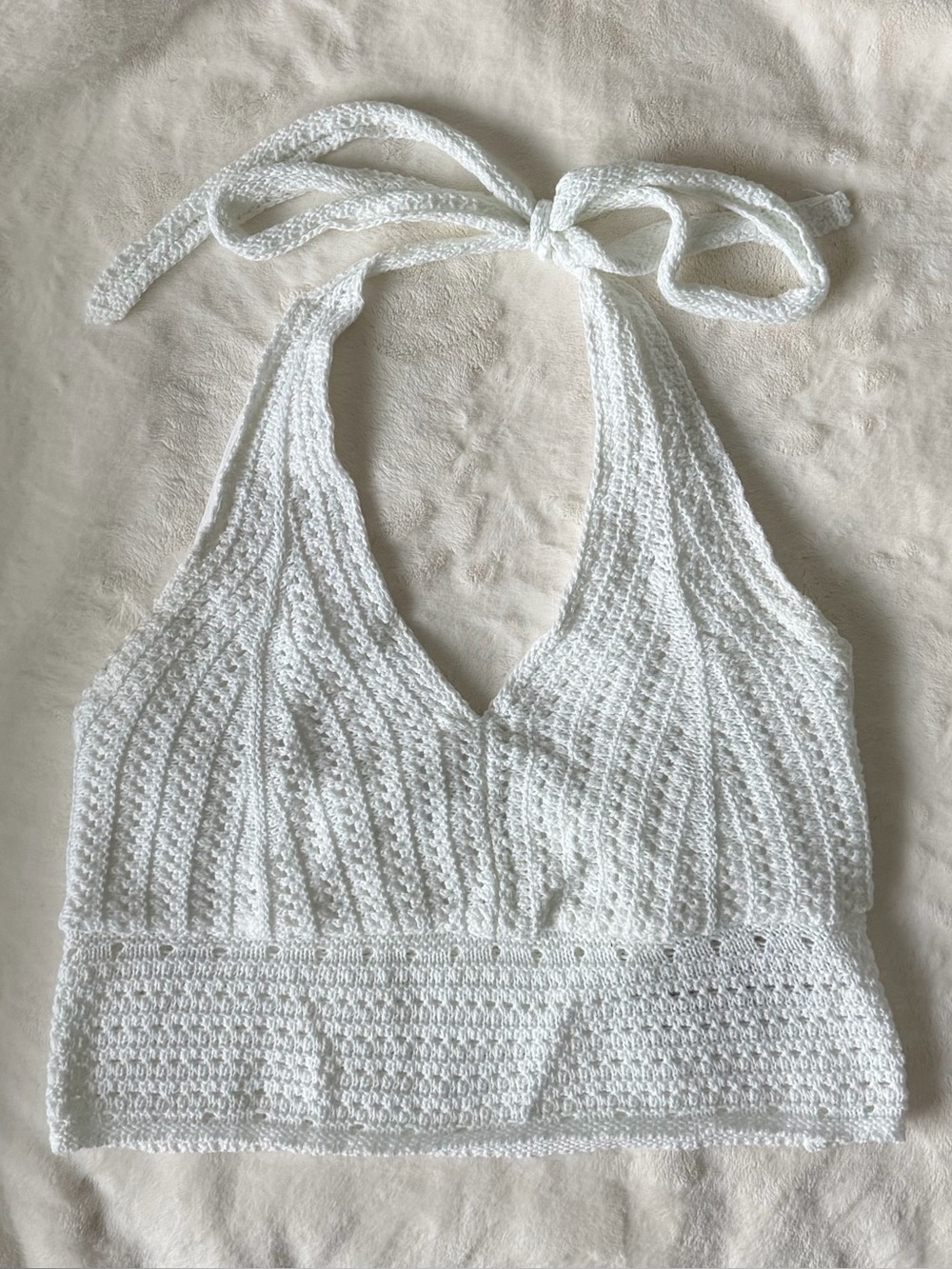 Hollister White Crochet Crop Halter Tank - Size Medium